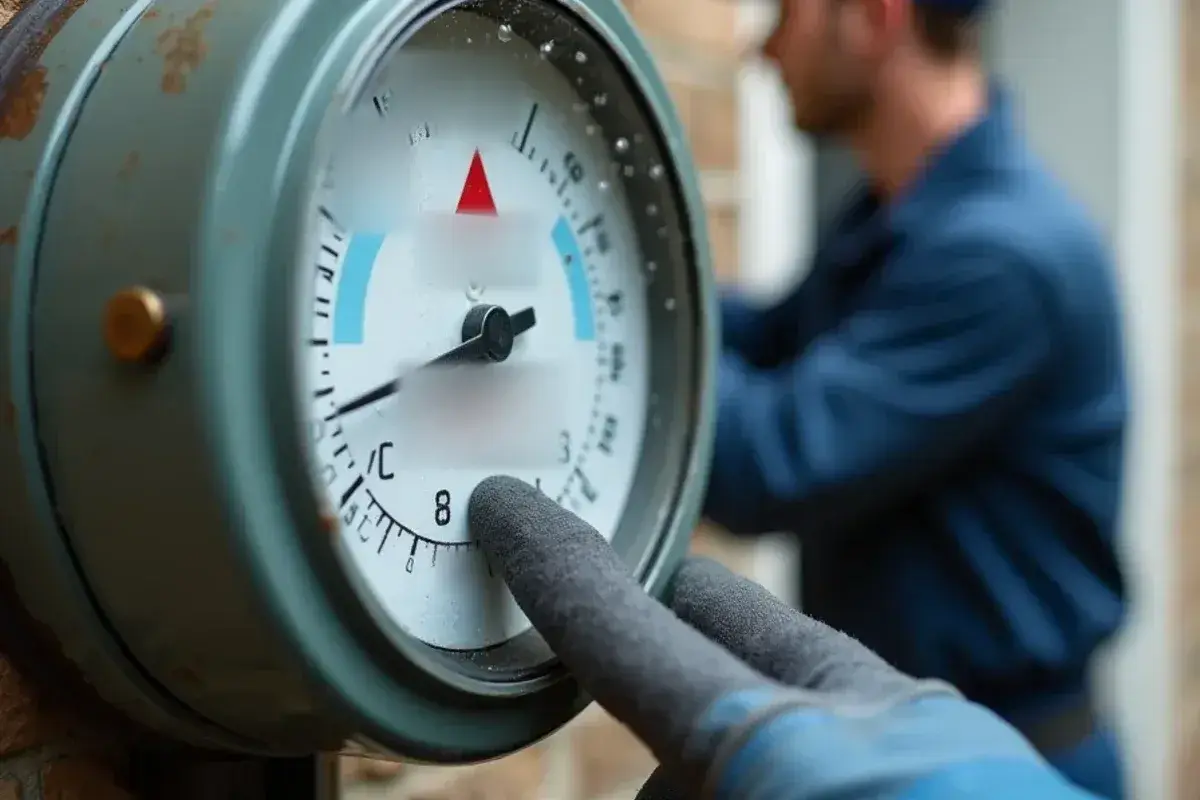 Water meter face with the small triangle leak indicator turning