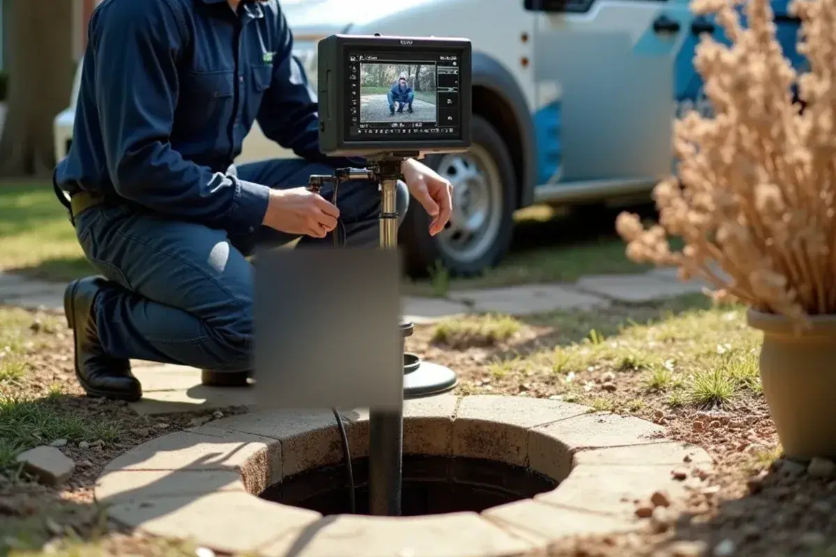Sewer camera monitor showing a sagging line during an inspection in Georgetown TX