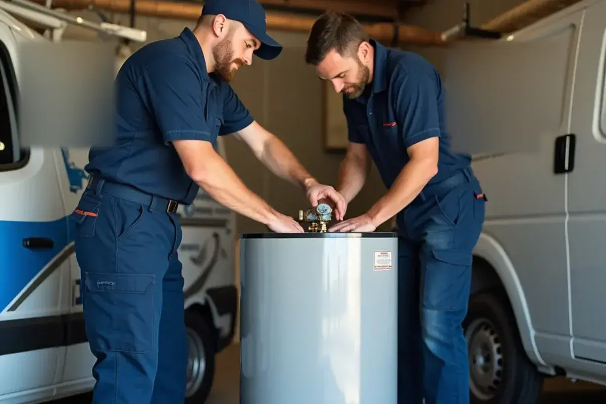 Cold-water valve being closed on a leaking water heater in a Georgetown TX garage