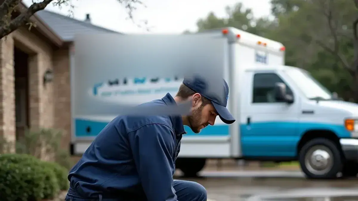 Plumber closing the main water shut-off at a Georgetown TX home after a pipe burst