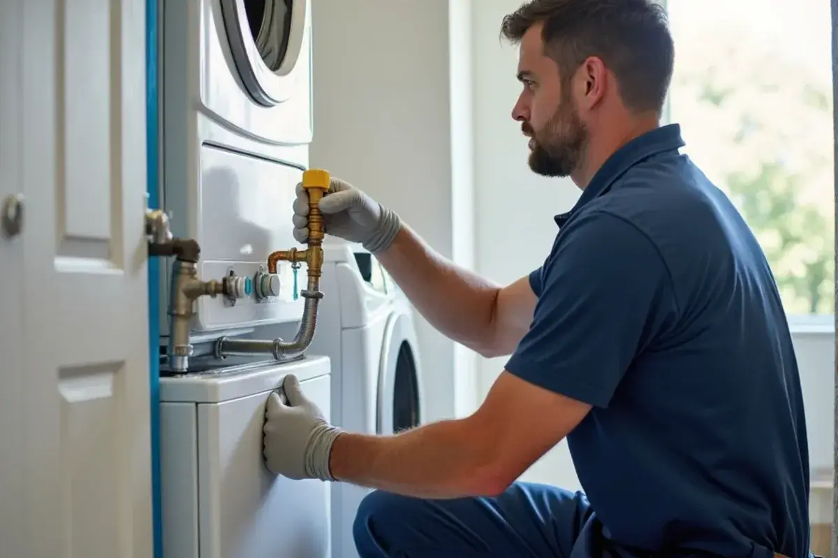 New flexible gas connector and shut-off valve behind a dryer in Georgetown TX