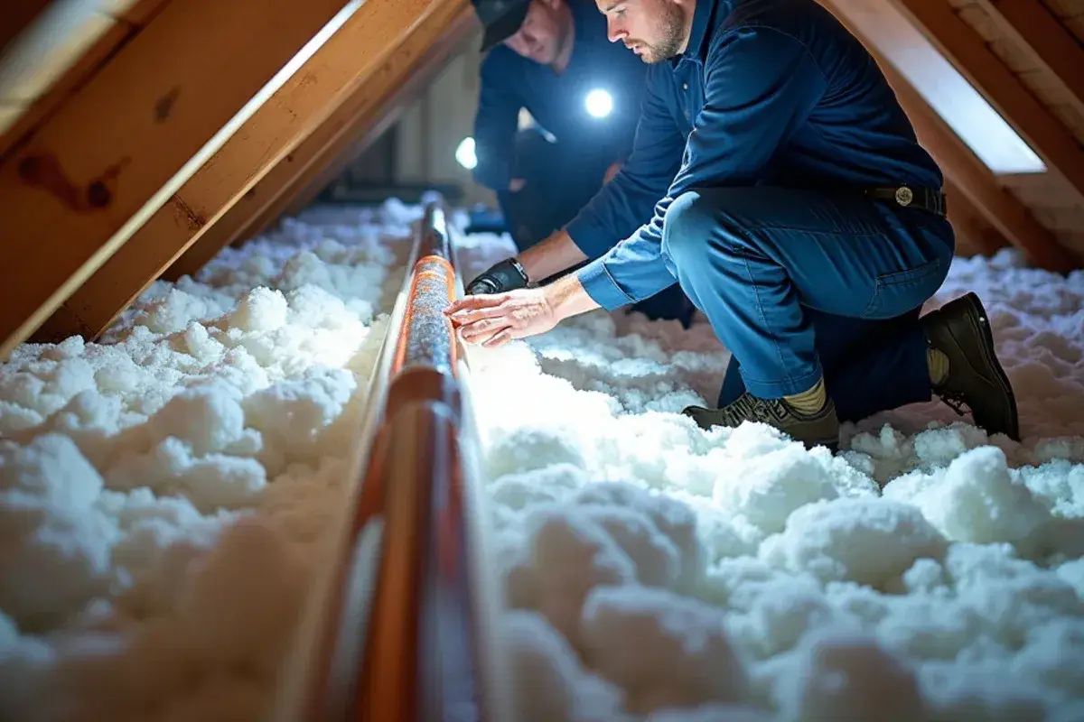 Uninsulated supply pipes along the cold eave of a Georgetown TX attic