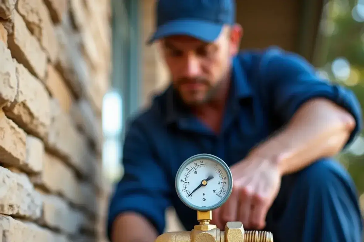 Test gauge holding pressure on a new repipe before inspection in a Georgetown TX home