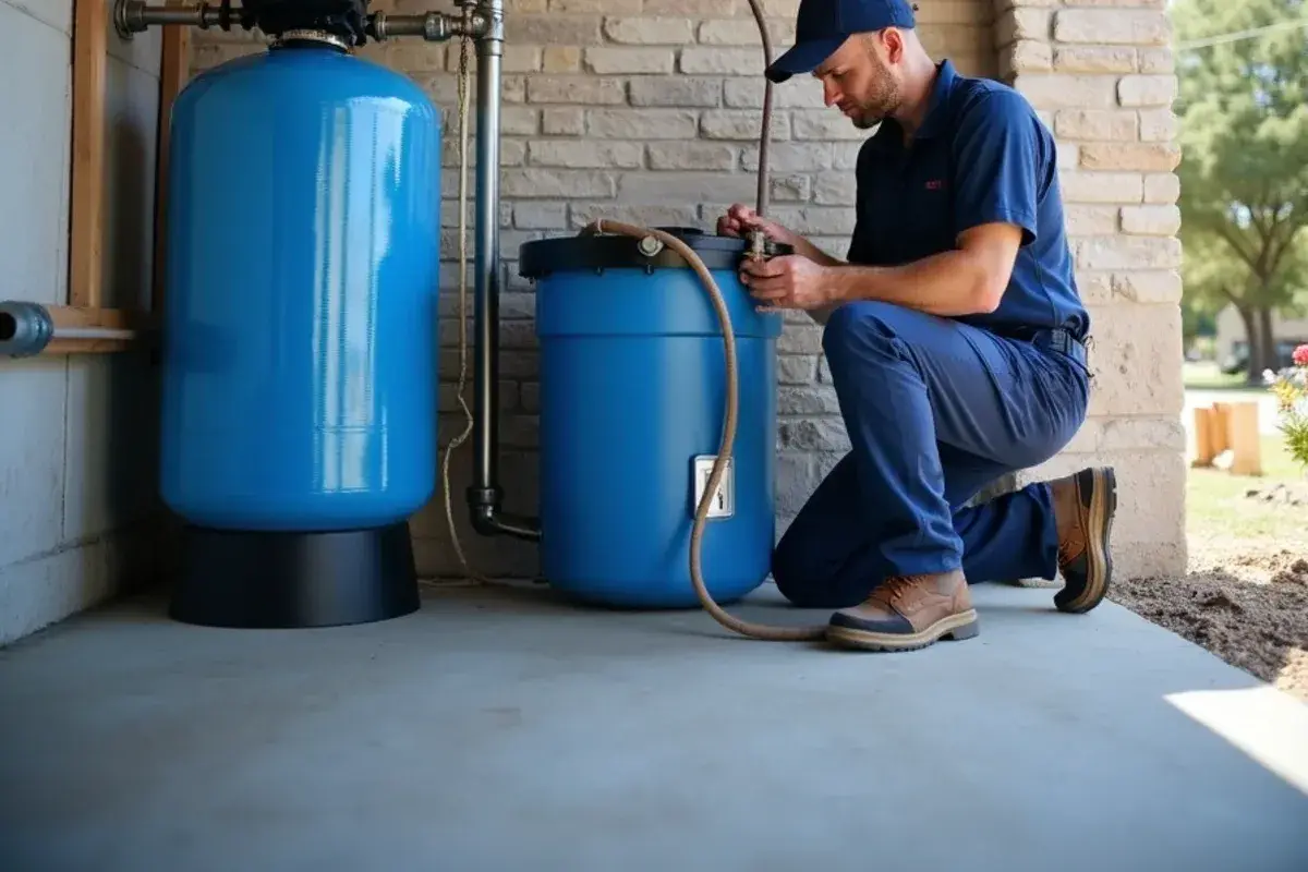 Water softener tied into a plumbing loop in a garage near Bertram TX