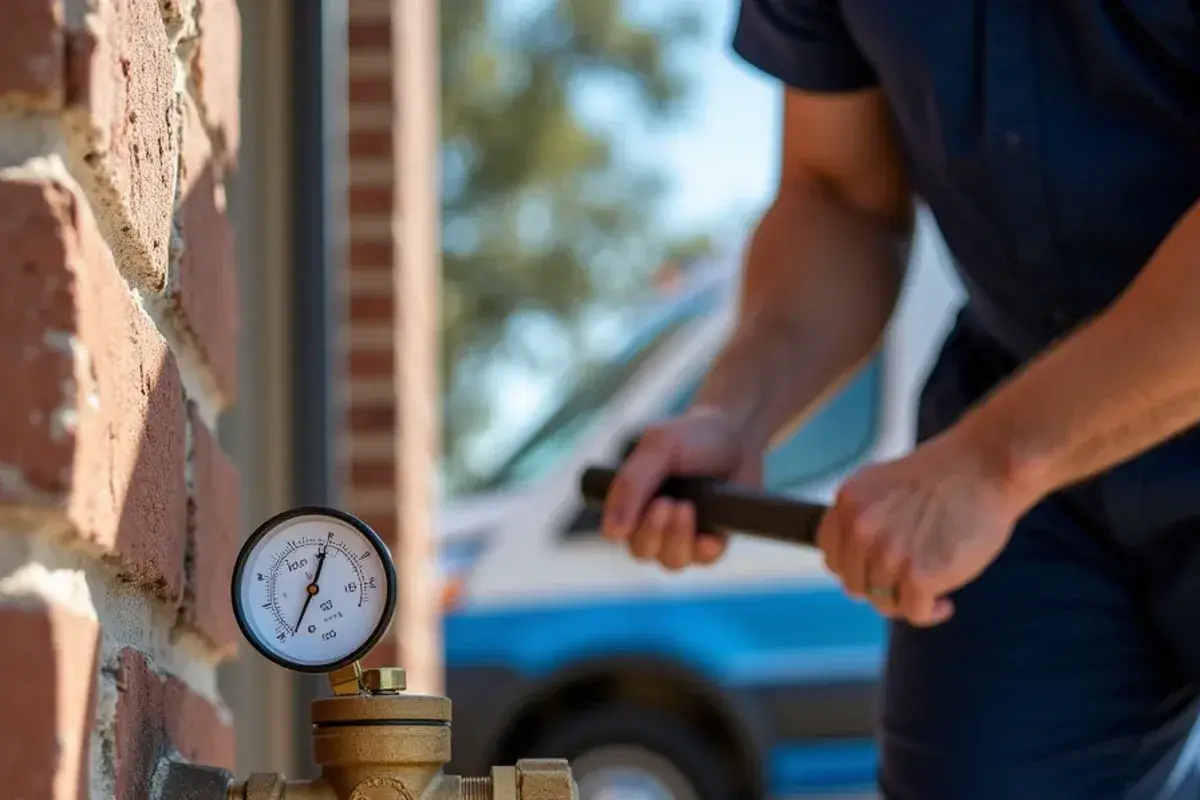 Pressure-reducing valve on the main water line of a Brushy Creek TX home
