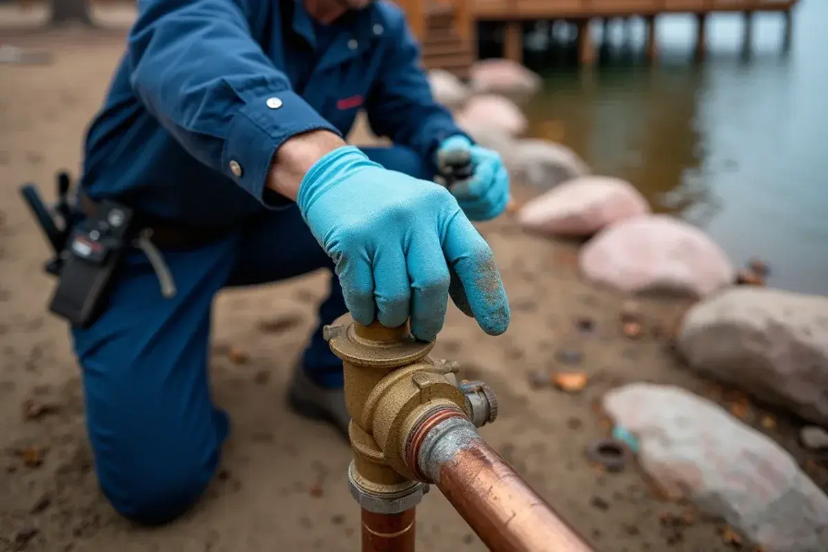 Main water shut-off valve under a lake cabin near Burnet TX