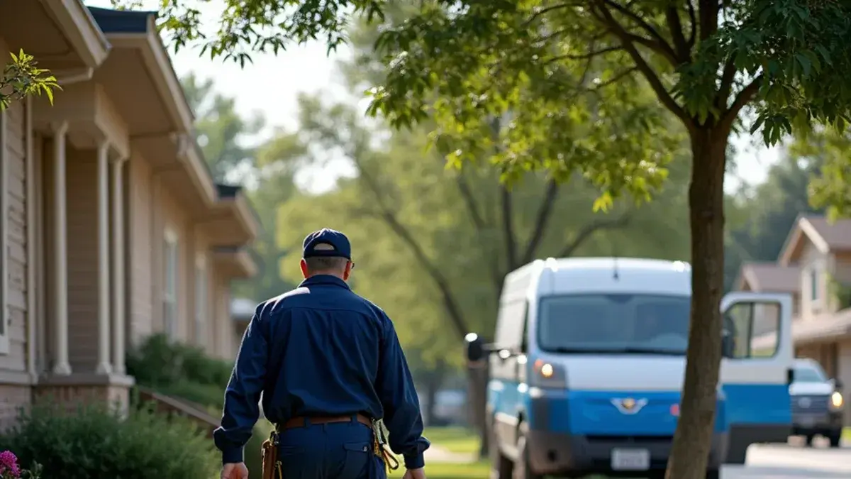 Plumber arriving at a 1980s brick home in Cedar Park TX