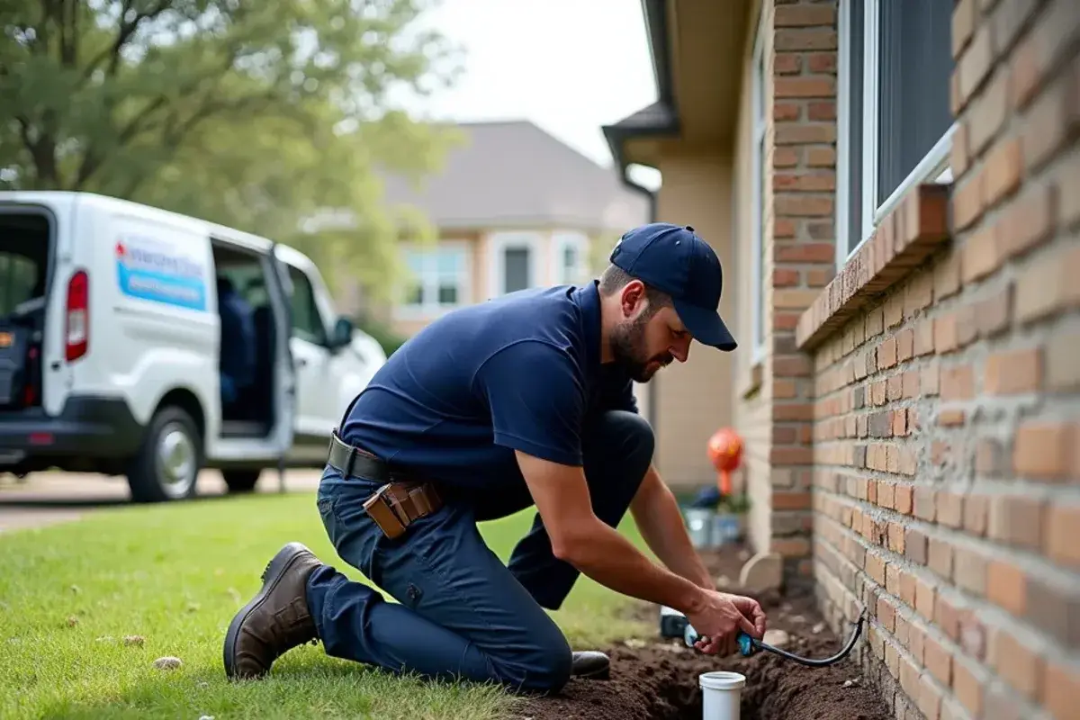 Drain cable fed into the outdoor main-line cleanout of a newer home in Hutto TX