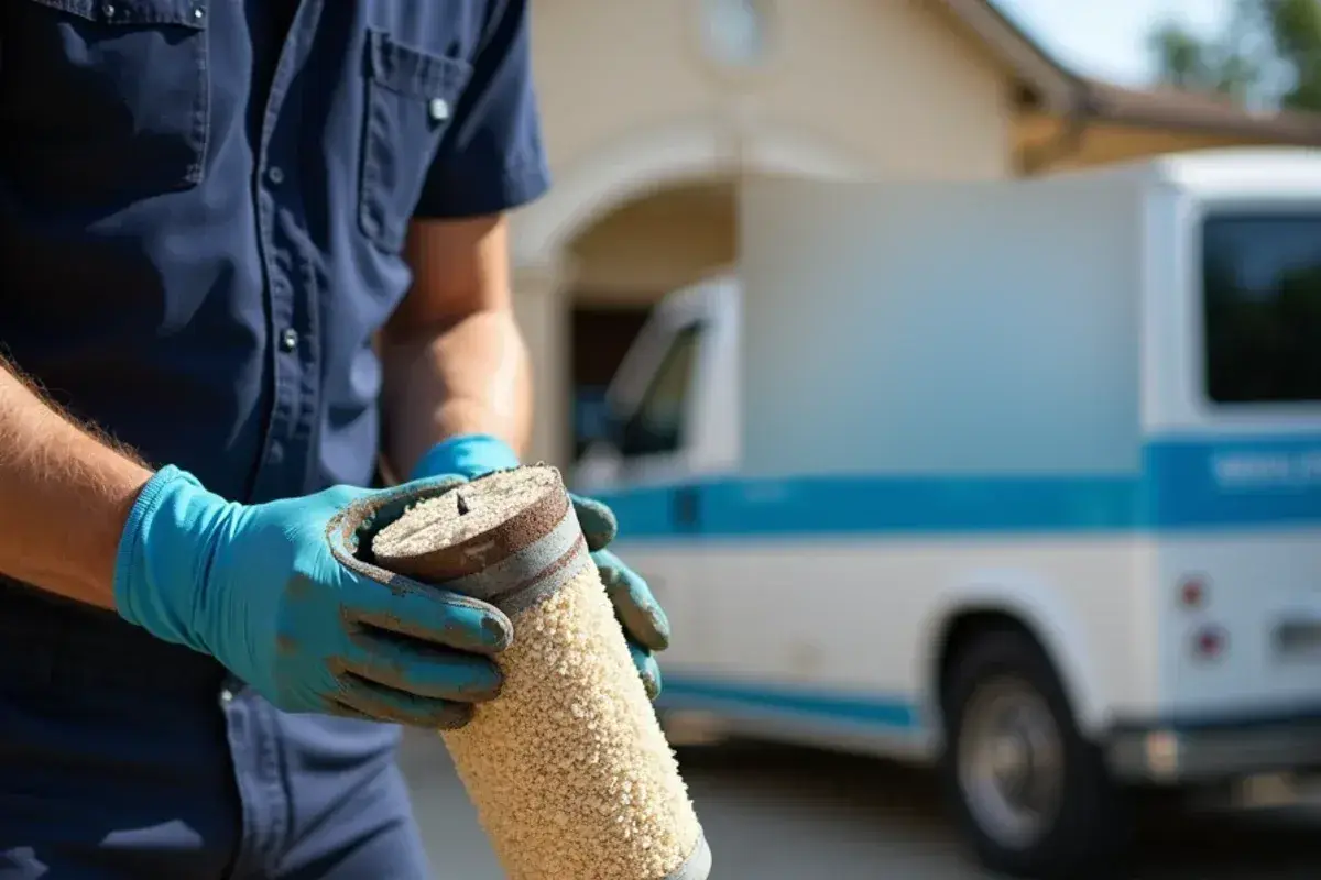 Electric water heater element crusted with well-water scale from a home in Liberty Hill TX