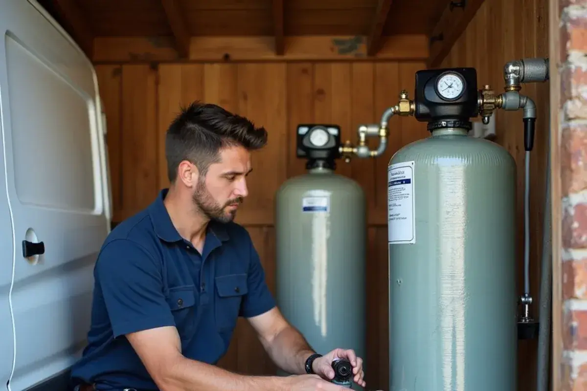 Iron filter installed ahead of a water softener on a well system in Liberty Hill TX