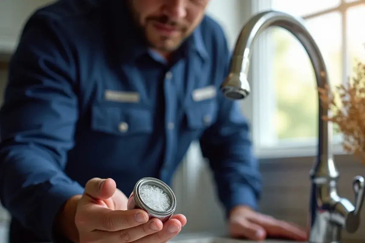 Faucet aerator clogged with hard-water scale from a home in Manor TX