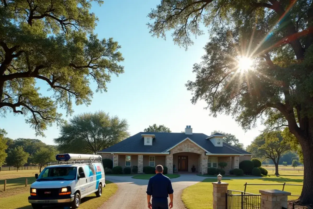 Rural home with a long gravel drive north of Georgetown TX