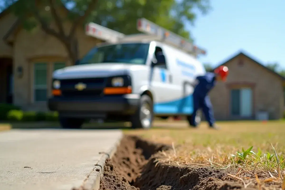 Cracked dark clay soil beside a slab foundation in Hutto TX