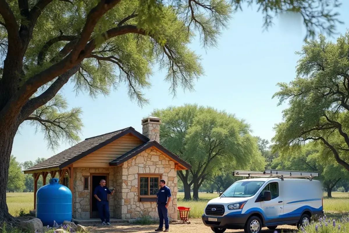 Rural Burnet TX homestead with a well house and pressure tank