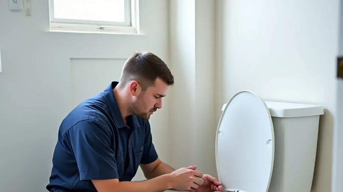 Plumber replacing a toilet fill valve in a Georgetown TX bathroom