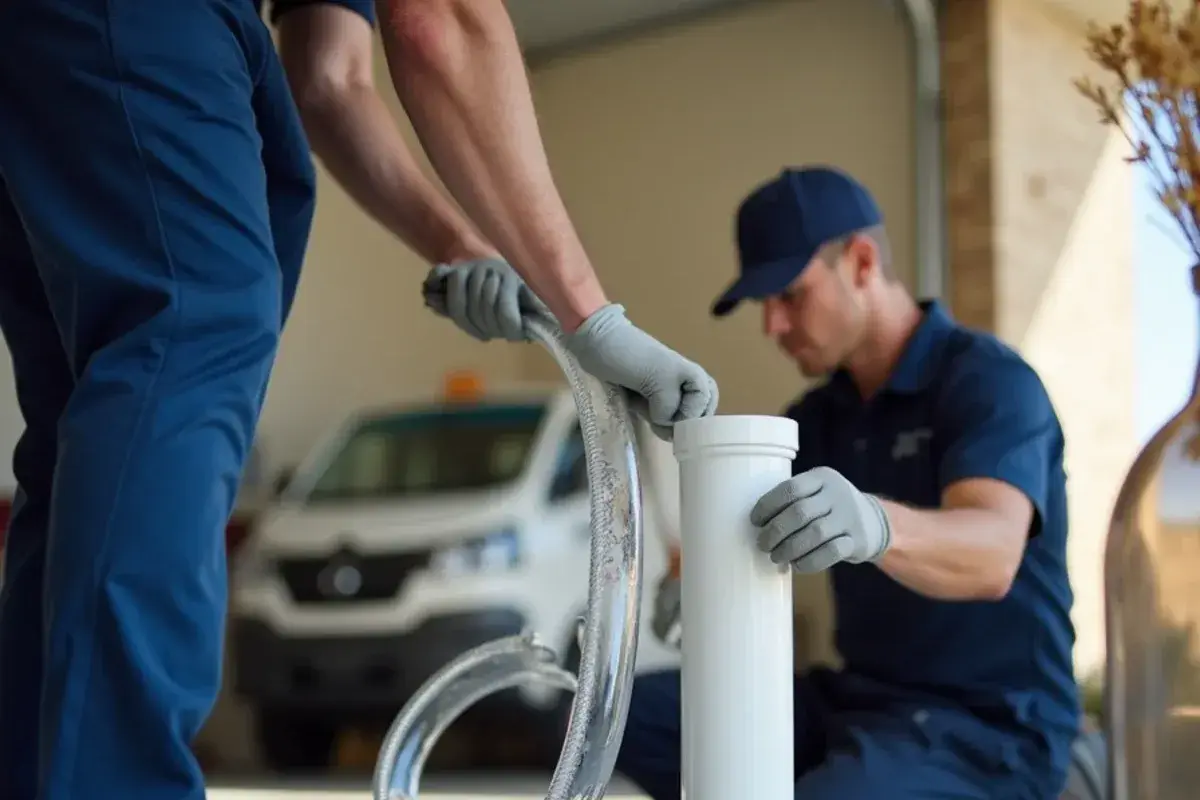 Softener drain line discharging through an air gap at a Georgetown TX garage